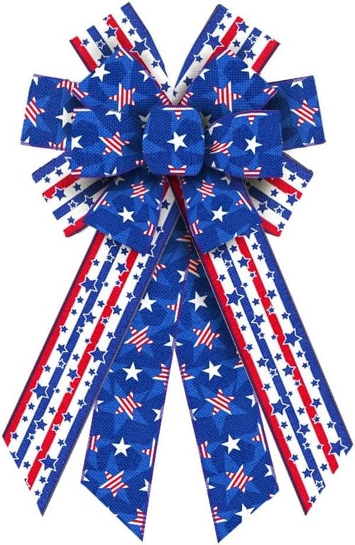 Hying Patriotic 4th of July Bows - Large Red, Blue & Stripe Burlap Wreath Decor | Memorial Day Tree Topper