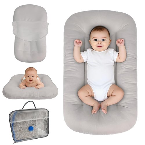 Baby Lounger - Bionic Organic Infant Floor Seat | Soft Cotton & Breathable for 0-24 Months (Grey)