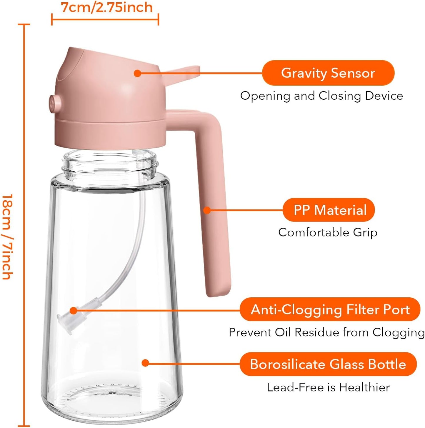 YARRAMATE Glass Olive Oil Sprayer - 16oz Food Grade Premium Spray Bottle for Cooking | Peach Pink