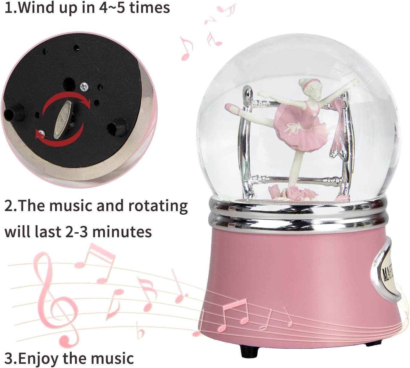 Skiennix Ballerina Snow Globe - Rotating Musical Dance Box | 100MM Plays Fur Elise - Perfect Gift for Dancers