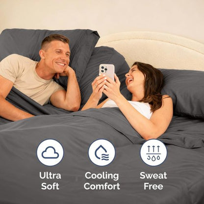 Flex Top Split Head King Sheet Set - Comfy Cooling Bed Sheets for Luxury Sleep | Deep Pockets, Dark Grey