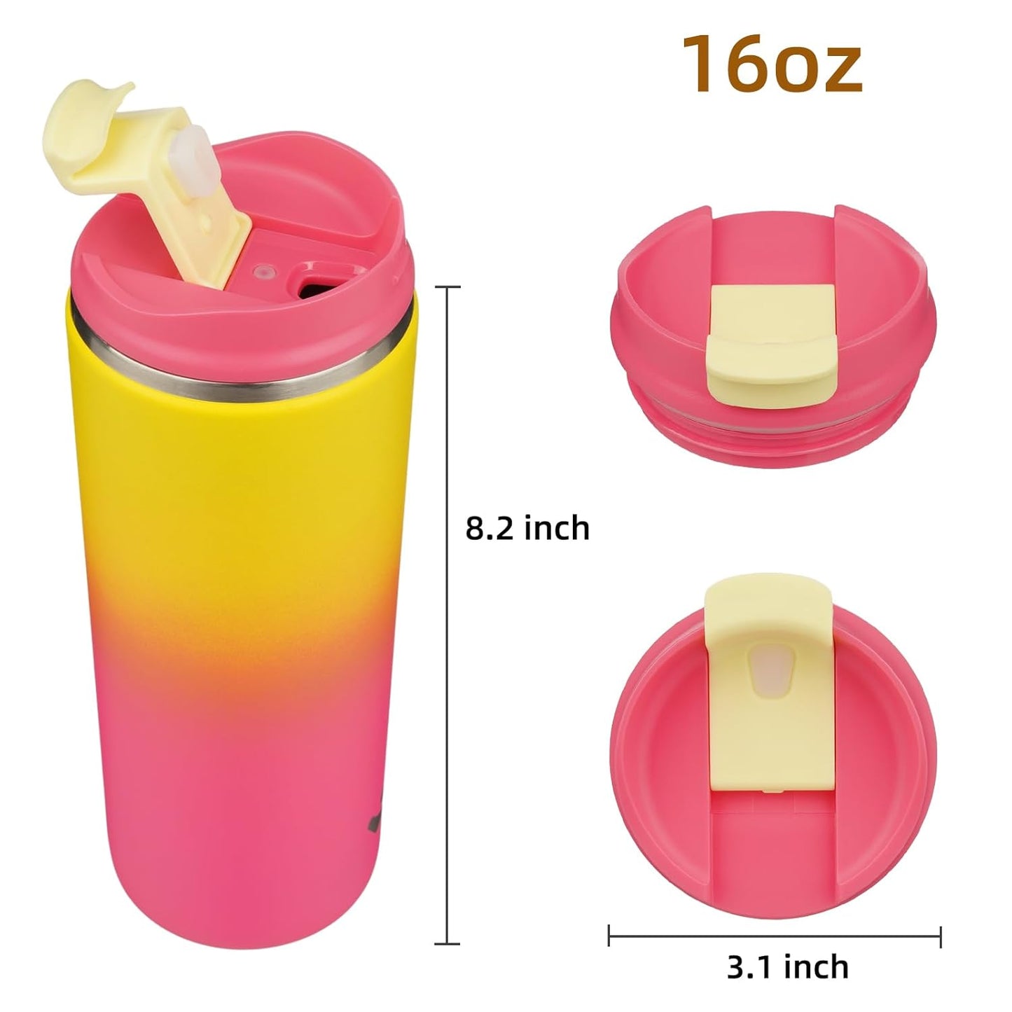 Skiennix 16 oz Insulated Travel Coffee Mug - Double Wall Stainless Steel Tumbler with Lid | Rainbow Design