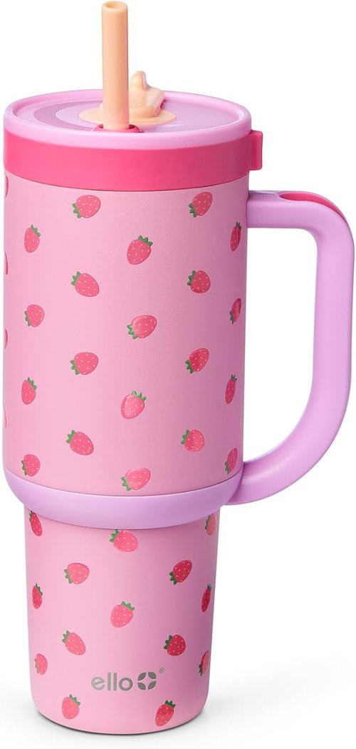 Ello Oasis 30oz Stainless Steel Tumbler - Stylish Strawberries Design for Ultimate Hydration