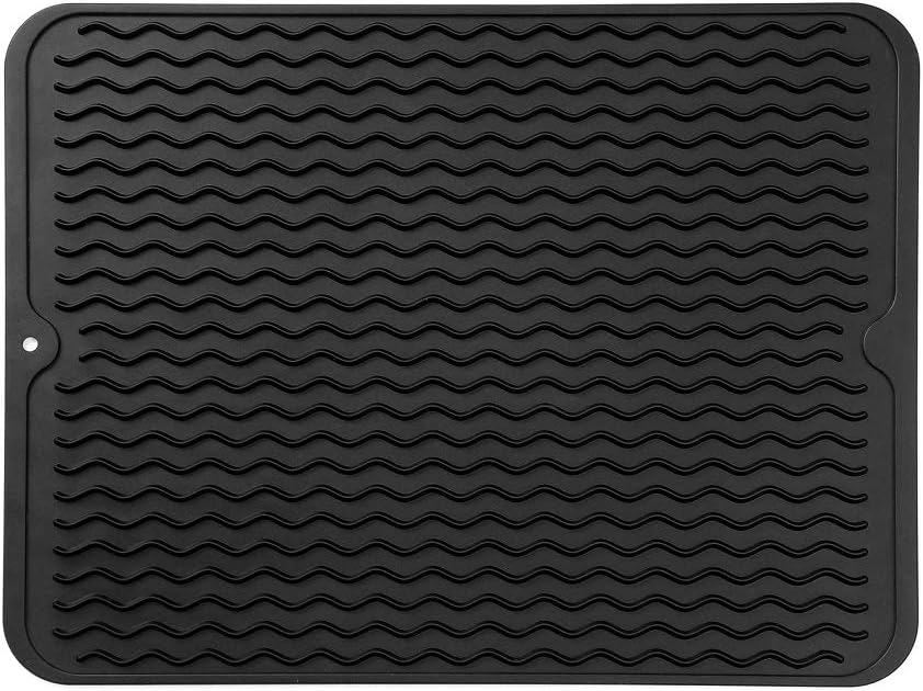 MicoYang Silicone Dish Drying Mat - Eco-Friendly, Heat-Resistant Kitchen Counter Mat | 16" x 12" Black