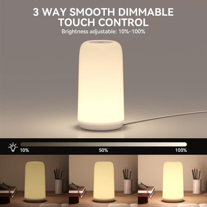ROOTRO Touch Bedside Table Lamp - Sleek RGB Design | 3-Way Dimmable LED Nightstand Light for Bedroom & Living Room
