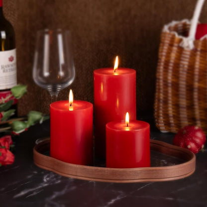 Red Pillar Candles Set of 3 x 6in - Unscented, Smokeless & Dripless 56-Hour Burn Time
