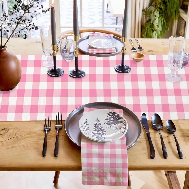 Pink Buffalo Plaid Table Runner - Light Pink, 13x72 Inch, Seasonal Valentine's Day & Spring Decor