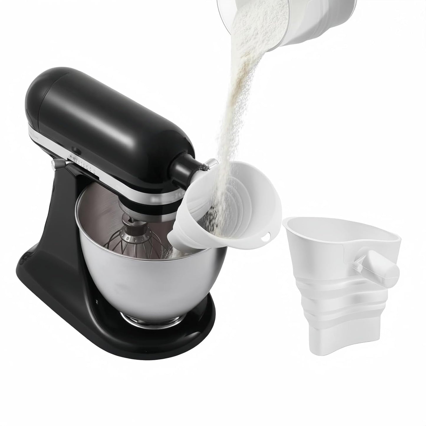 Skiennix Foldable Silicone Flour Funnel - No-Mess & Anti-Splash Kitchen Gadget | Fits 4.5-5Qt Mixers (White)