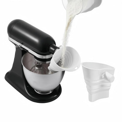 Skiennix Foldable Silicone Flour Funnel - No-Mess & Anti-Splash Kitchen Gadget | Fits 4.5-5Qt Mixers (White)