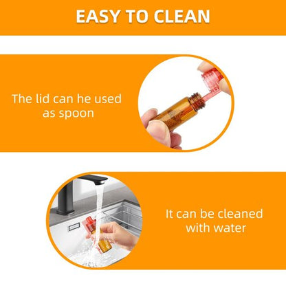 6-Pack Mini Brown Glass Salt & Pepper Shakers with Built-In Spoon, funnel and Sticker, 5ml Leak-Proof Travel Spice Dispensers for Outdoor & Camping