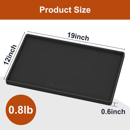 Skiennix Extra Thick Silicone Dog & Cat Food Mat - Waterproof, Non-Slip, 19” x 12”, Black