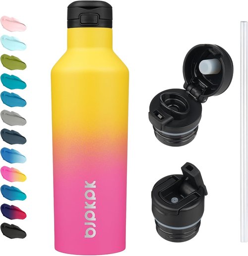 BJPKPK Insulated Water Bottle - 25oz Stainless Steel Flask With Straw & Carry Handle | Rainbow