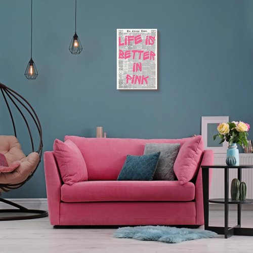Life Is Better In Pink | Vintage Quote Poster - Motivational Canvas Wall Art for Home & Bedroom 12x16in Unframed