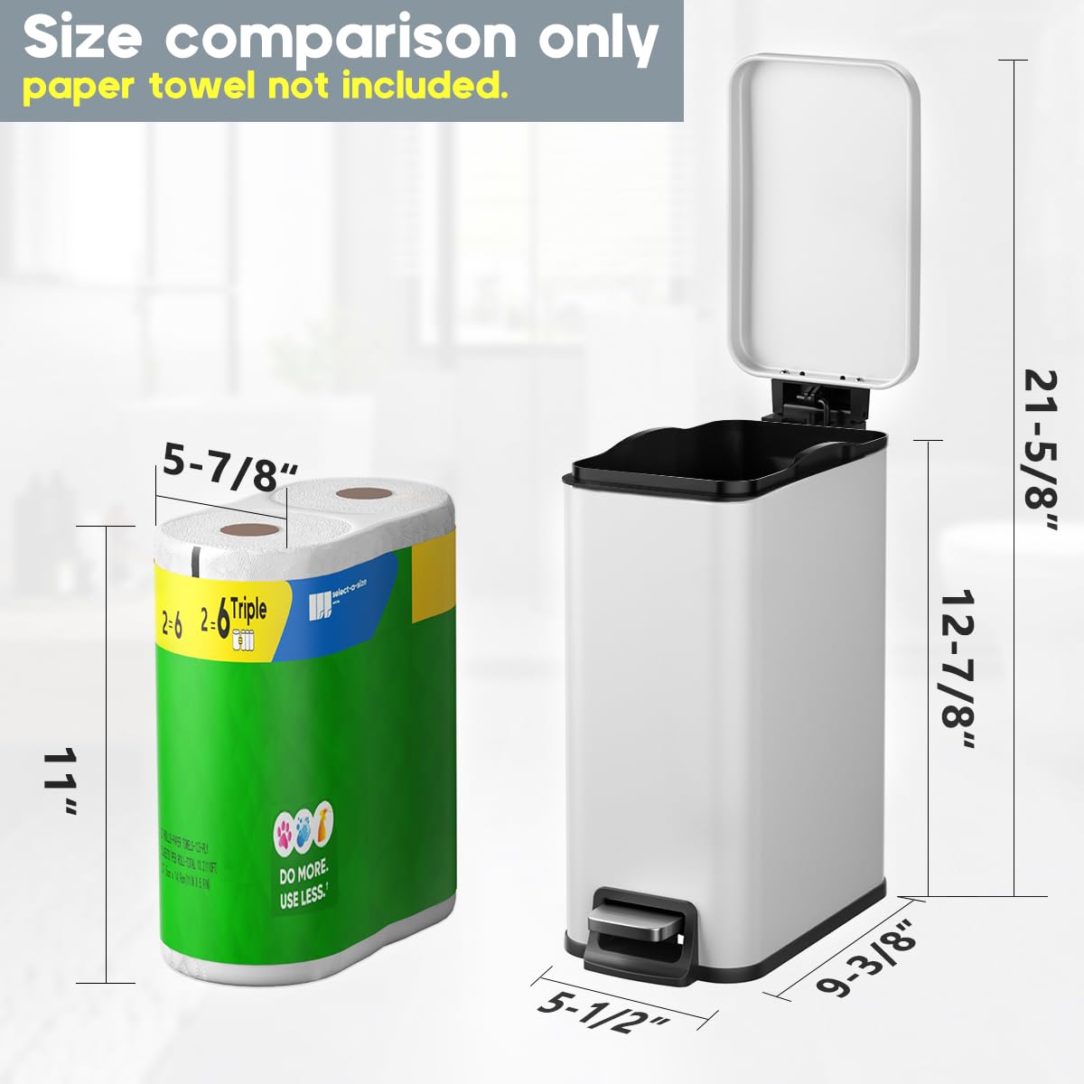 Skiennix Slim Bathroom Trash Can - 1.6 Gallon Stainless Steel with Soft Close Lid & Removable Inner Bucket