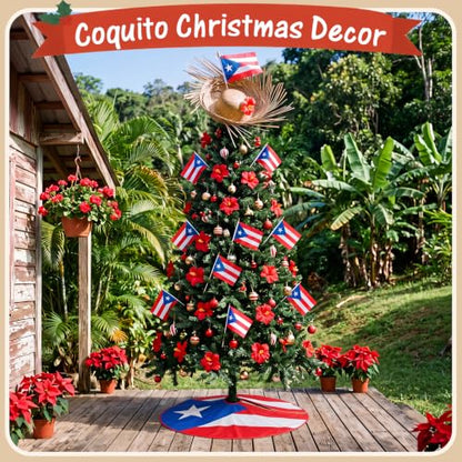 Puerto Rico Christmas Tree Decor Kit with Flag Skirt & Straw Topper - 47.2 Inch - Variation of 38 / 47.2 Inches