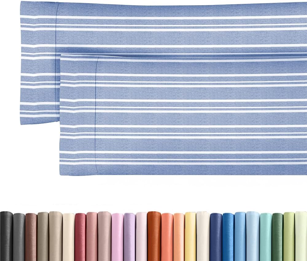Skiennix Body Pillowcases Set of 2 | Soft 20x54 Long Pillow Covers for Side Sleepers - Wrinkle-Free, Machine Washable, Blue Stripes