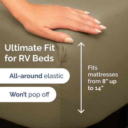 RV Short Queen Sheet Set 60 X 75 - 4 Piece RV Short Queen Bed Sheets - Soft, Breathable & Cooling - Designed for Bunks, Trailers and Campers - Fits 8” to 12" Mattress - Hotel Luxury Bedding - Khaki
