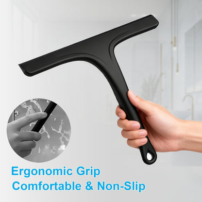 Silicone Shower Squeegee - Effortlessly Remove Water Spots from Glass & Tiles | 10 Inch, Black