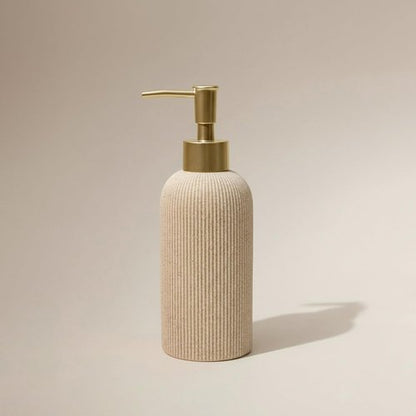 Lunestella Hand Soap Dispenser - Luxury Sand Beige Design with Matte Gold Pump | 7oz Rust-Proof Multiuse