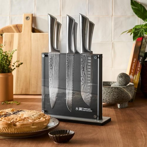 Cuisine::pro 7-Piece Chef Knife Set - Japanese Steel Knives with Magnetic Block - Damascus-Inspired Design