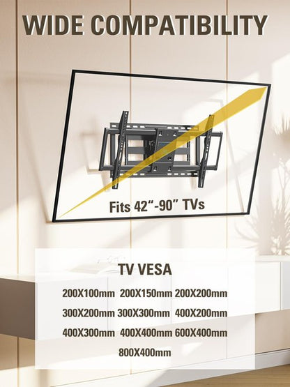 Mounting Dream TV Wall Mount TV Bracket for Most 42-90 Inch TV, Pre-Assembled Full Motion TV Mount with Articulating Arms, Max VESA 800x400mm 132 lbs. Loading, Fits 16", 18", 24" Studs, MD2298-XL