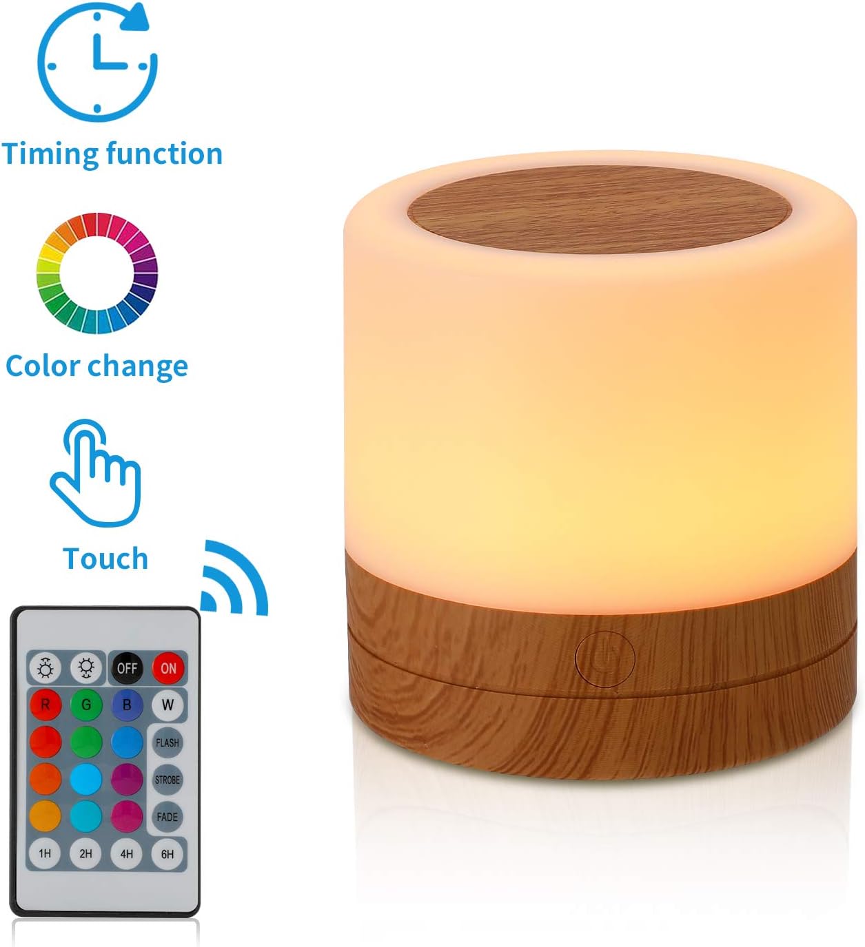 Skiennix Nursery Night Light - USB Rechargeable Desk Lamp with 13 RGB Colors & Remote Control | Portable Bedside Lamp for Kids (Brown)