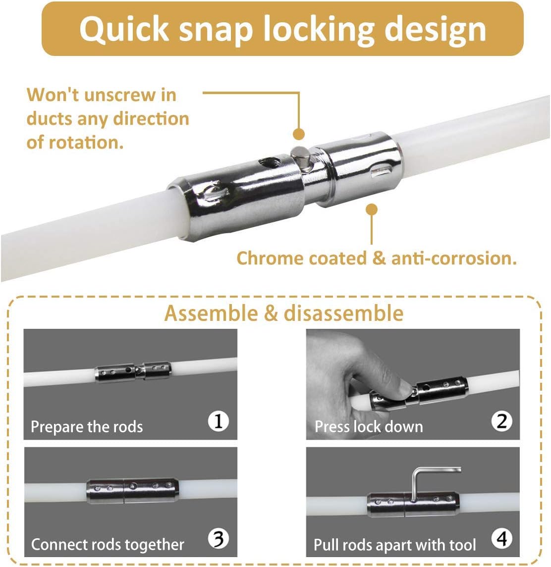 Ziggurat Products 14" Quick Snap Cleaning Kit - Drill Attachment for Dryer Hose & Vent Duct Cleaning