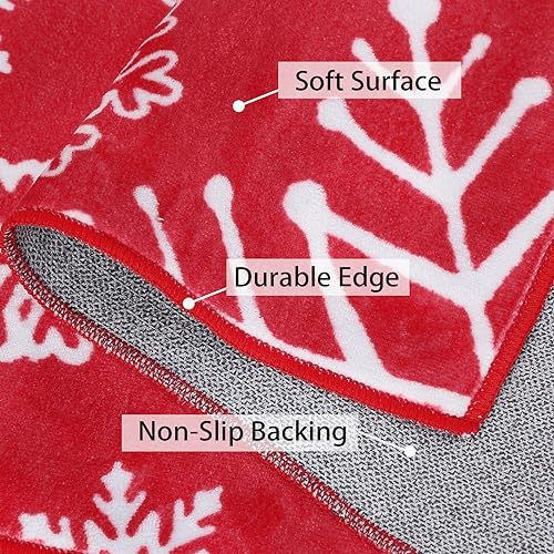 Christmas Snowflake Area Rug 5x7 Feet Red Floor Cover for Holiday Decor - Variation of Red Snowflake