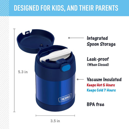 THERMOS FUNTAINER 10 Ounce Kids Food Jar - Stainless Steel Vacuum Insulated with Folding Spoon | Navy
