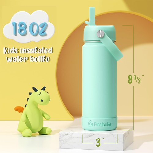 Fimibuke Kids Insulated Water Bottle - 18oz BPA-Free Double Wall Tumbler | Leak-Proof Design for School (2 Pack, Milky Pastel)