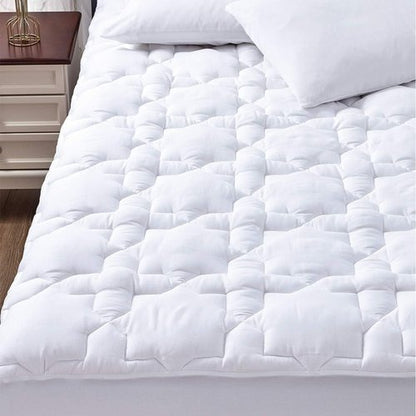 CozyLux Queen Mattress Pad - Breathable Cotton Cooling Topper | Soft Quilted Fitted Cover (60"x80", White)