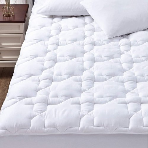 CozyLux Queen Mattress Pad - Breathable Cotton Cooling Topper | Soft Quilted Fitted Cover (60"x80", White)