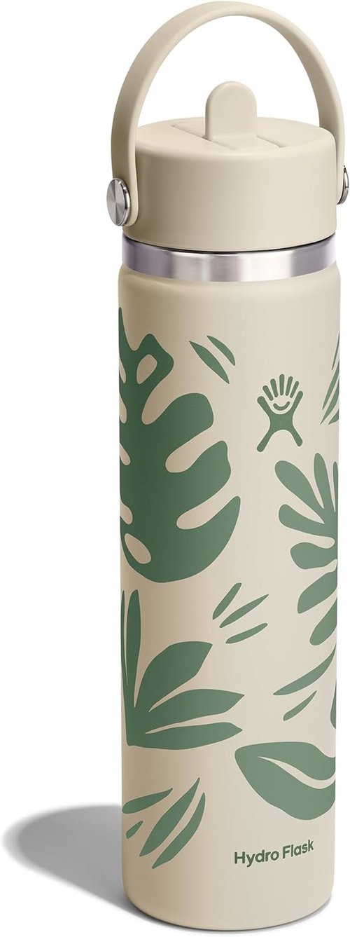 Hydro Flask Water Bottle - Insulated Stainless Steel with Wide Mouth Flex Straw Lid | 24 Oz Botanical Bliss Coconut