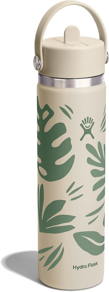 Hydro Flask Water Bottle - Insulated Stainless Steel with Wide Mouth Flex Straw Lid | 24 Oz Botanical Bliss Coconut
