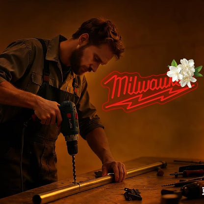 Red Neon Sign 15x7 in LED Wall Light - Milwaukee Style, Dimmable, USB Powered, Shop Display (Variation: D-Mierwoji)