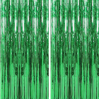 Green Foil Fringe Curtain - 3.2ft x 8.2ft Party Backdrop for St Patrick's Day & Events - 2 Pack