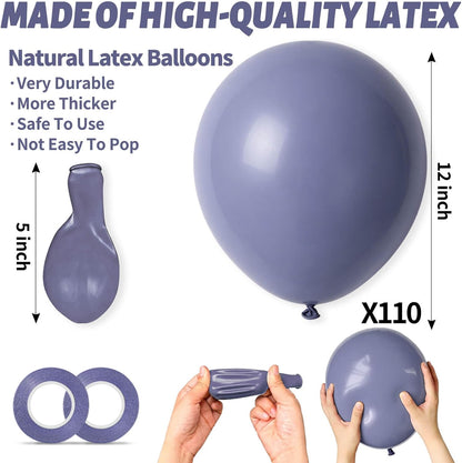Skiennix 12-Inch Dusty Blue Balloons - 110 Pack Latex Balloons for Birthday, Baby Shower & Wedding