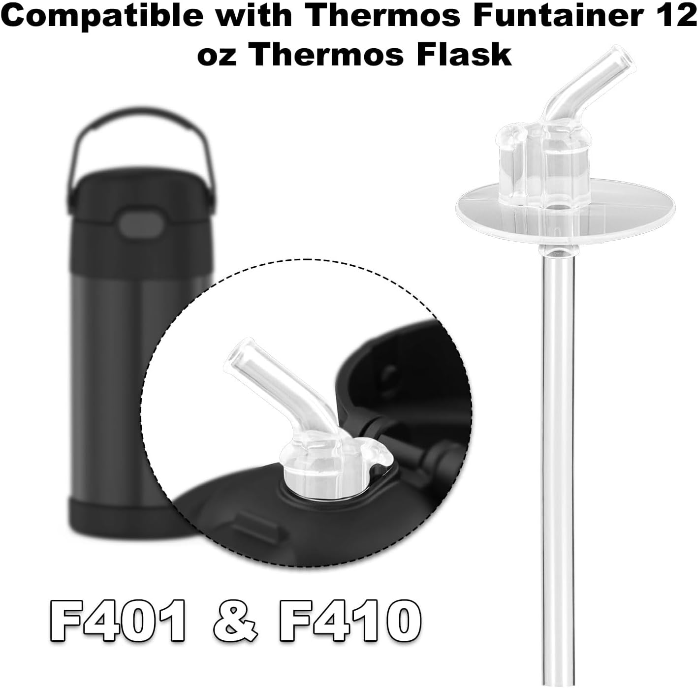 Thermos | 4-Pack Replacement Clear Straws for 12 oz Funtainer Bottles - Includes Cleaning Brushes