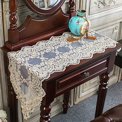 ARTABLE Light Gold Lace Table Runner Macrame Embroidered 12x96 Inch - Art Deco Style