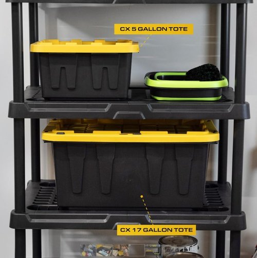 Heavy Duty Storage Bins by BLACK & YELLOW - 5-Gallon Stackable Plastic Bins with Lids | Weather-Resistant, 4-Pack