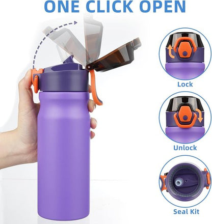 BJPKPK Stainless Steel Insulated Water Bottle - 18oz Reusable Thermal Flask with Straw Lid | Purple