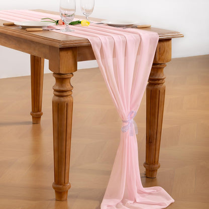 Socomi Blush Pink Chiffon Table Runner - 10ft | Elegant Wedding & Party Decor, 29x120 Inches