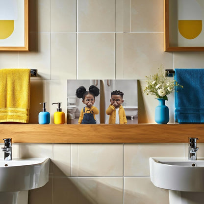 Regine Switzerland Funny Bathroom Canvas Wall Art - Cute Black Kids Stank Face Decor | 8x10in Prints