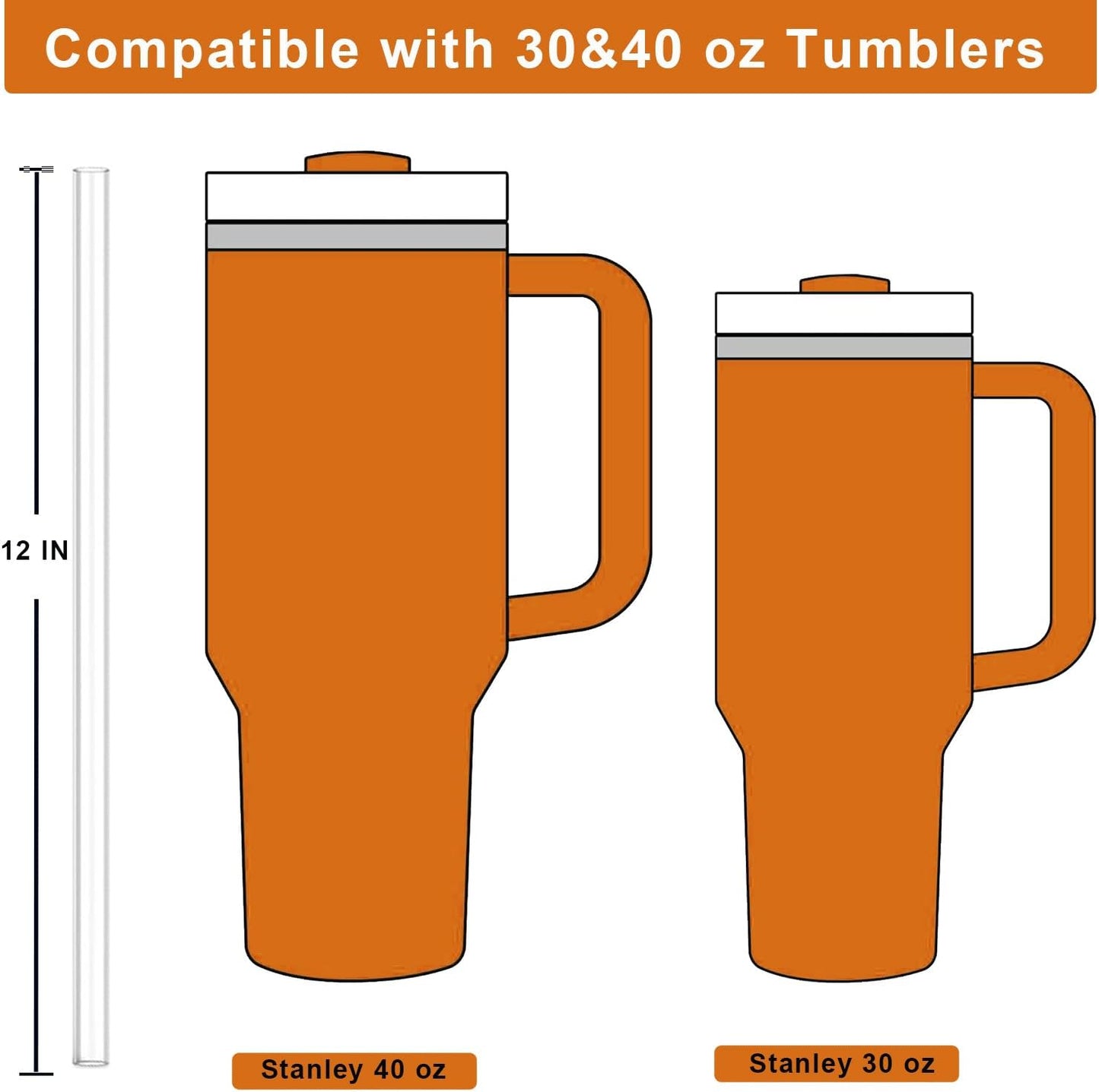 Stanley Clear Straw Set - 4 Replacement Straws + 1 Cleaner Brush for 40 oz & 30 oz Tumbler
