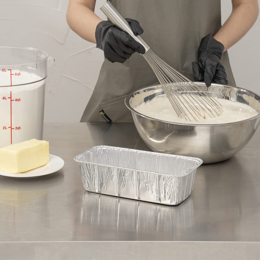 Restaurantware Pastry Tek 8.5 x 4.3 Inch Bread Pans 25 Oven-Ready Foil Pans - 2 LB Freezable Silver Aluminum Disposable Baking Pans Stackable For Meatloafs Banana Breads Or Pound Cakes