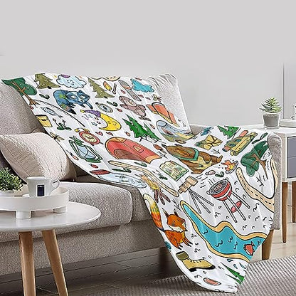 Outdoor Camping Throw Blanket for Adults 80 x 60in Soft Plush Flannel Gift