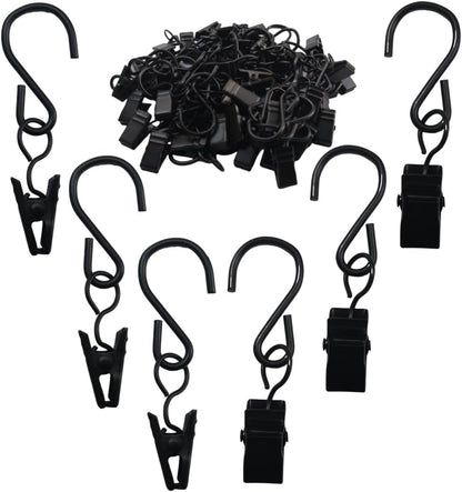 Skiennix Stainless Steel S Hooks - Versatile Curtain Clips for Hanging Lights & Decorations | 2.4 Inch, Black, 40 Pcs