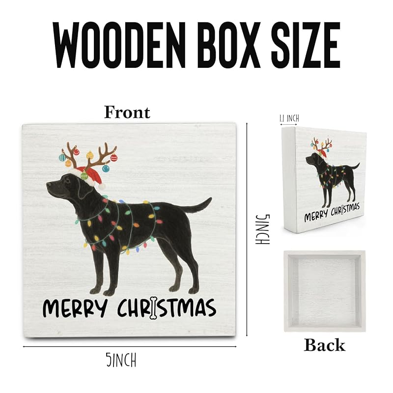 Black Labrador Merry Christmas Wooden Box Sign - 5x5 Inch Desk & Wall Decor (Variation: Black Labrador)