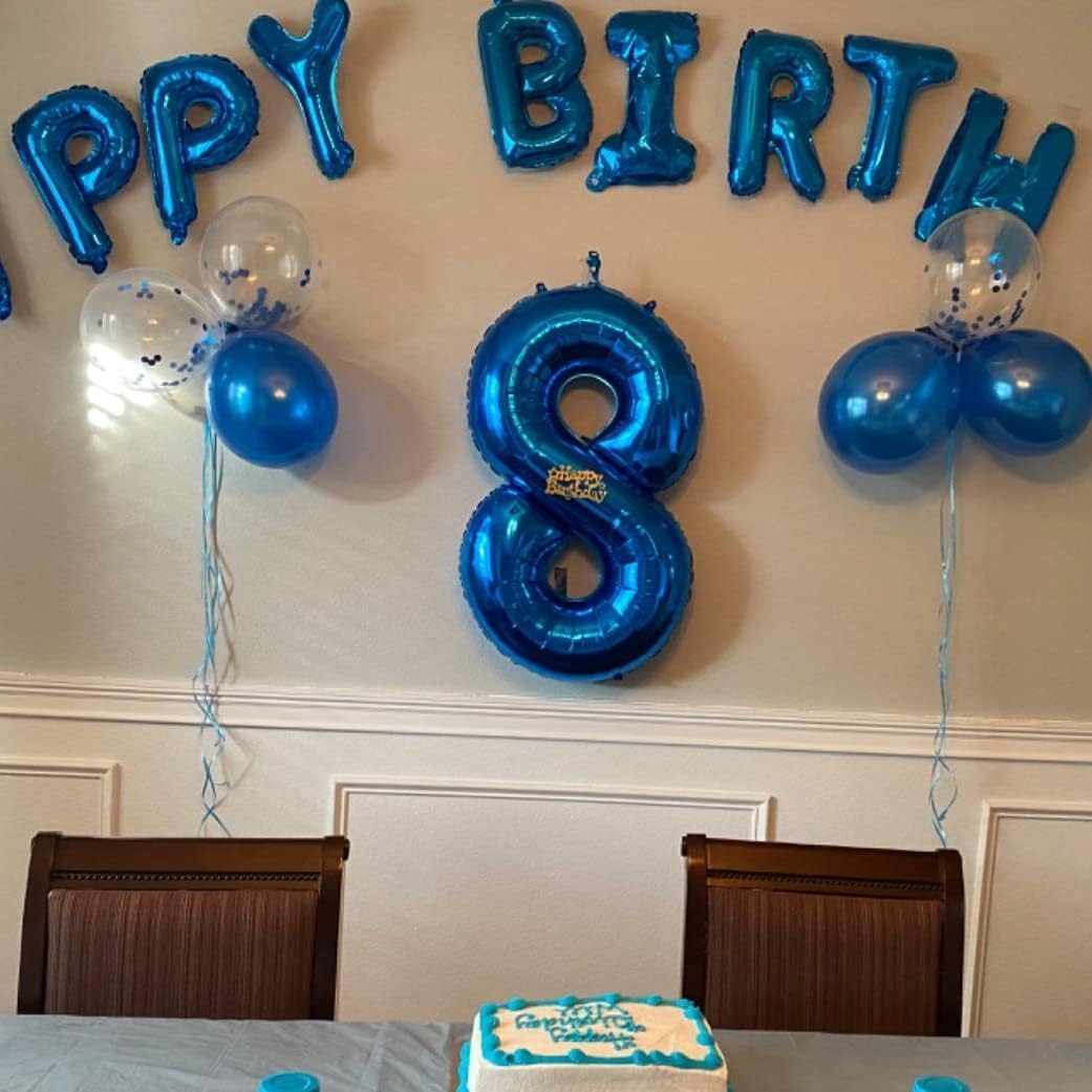 Blue Foil Balloon Number 8 - 40'' Giant Self-Inflating Helium Balloon for 8th Birthday & Graduation Celebrations