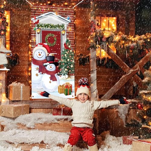 Christmas Snowman Door Cover Decorations 35x71 Inch Holiday Wall Banner for Winter Festivities
